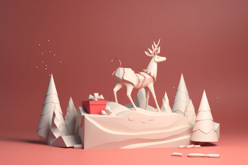 Poster - Christmas and New Year background with deer and gift box. Generative AI
