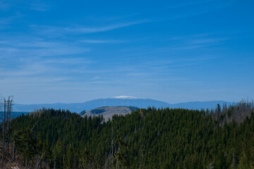 Panorama of snowy Tatra mountains in spring, south Poland