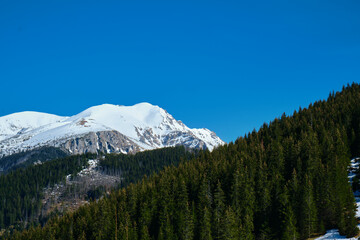 Panorama of snowy Tatra mountains in spring, south Poland