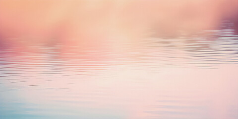 Calm reflective pond water in pink pastel tint, soft focus background with copyspace - generative AI