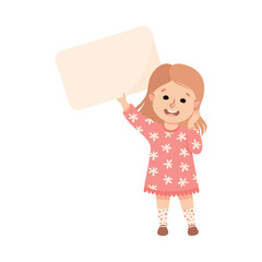 Wall Mural - Happy Girl Holding Banner or Poster with Empty Space Vector Illustration