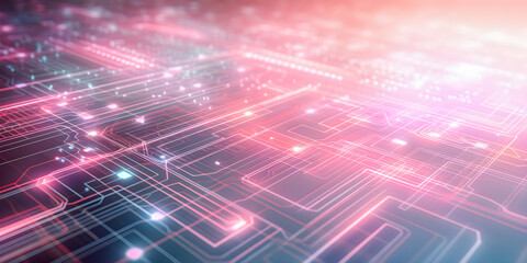 Wall Mural - futuristic wireframe pcb perspective background with copyspace, soft focus pastel color - generative