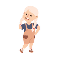 Sticker - Happy blonde adorable little girl in casual outfit vector illustration