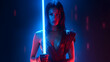 Beautiful attractive sexy girl with a lightsaber. star Wars.