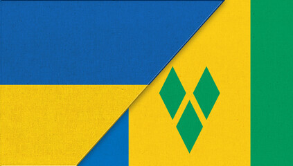 Wall Mural - Flag of Ukraine and Saint Vincent and Grenadines-3D illustration