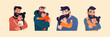 Cartoon Flat Characters - Father and His Little Daughter Set. Happy Smiling, Hugging People Couple - Dad, Daughter. Daddy s Daughter in Her Arms Hugs. Family, Fathers Day Concept. Vector Illustration