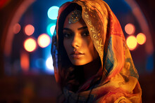 Romantic Scheherazade From The Arabian Nights Or Other Woman Of Color In Exotic Middle Eastern Fashion. Or A Modern Woman Of Fashion