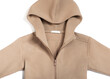 Children's beige long-sleeved Hoodie zip-up jumpsuit, Winter Casual Hooded Romper isolated on white background, front and back view