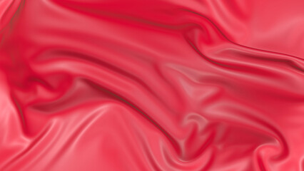 3D render beautiful folds of light shine red silk in full screen, beautiful clean fabric background. Simple soft background with smooth folds like waves on liquid surface.