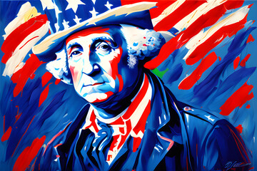 Uncle Sam Founding Father President George Washington Amercian Flag Color fourth of July 4th Independence Day Oil Painting Style Generated Ai