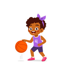 Poster - little kid play basketball and feel happy