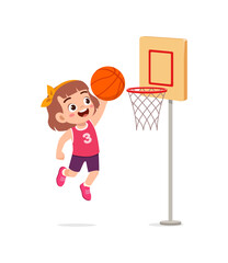 Poster - little kid play basketball and feel happy