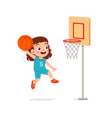 Sticker - little kid play basketball and feel happy