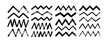Set of different zigzag bold brush strokes. Black thick and thin zig zag lines on white background. Horizontal vector geometric brush strokes. Geometric decoration elements. Wavy grunge lines.