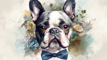 Illustration Of Wonderful Dogs Dressed In Suits. Retro, Vintage Image Background. Generated By AI.