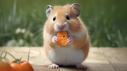 Wall Mural - A grateful hamster munching on a carrot. AI generated