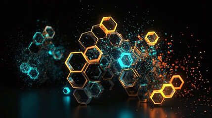 Wall Mural - Abstract Odyssey: Retro-Futuristic Images of Geometry, Light, Shadows, and Glowing Sci-Fi Shapes