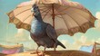 A perky pigeon with a parasol. AI generated