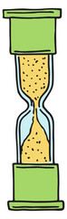 Sticker - Laboratory hourglass color doodle. Sand clock icon