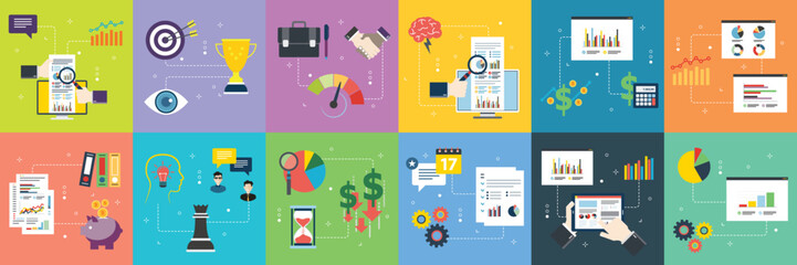 Poster - Illustrations collection of finance, accounting, communication, business,  investment and performance. Flat design icons in vector illustration. 