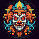 Fototapeta Młodzieżowe - Clown tattoo. Creative image, vibrant colors. AI generated image.
