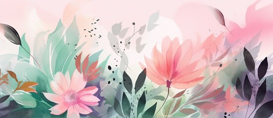 watercolor style illustration abstract background of colorful tropical leaves flora, Generative Ai