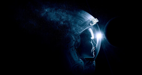 Wall Mural - astronaut at spacewalk . mixed media