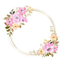 Pink Yellow Floral Watercolor Wreath With Circles
