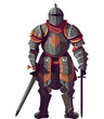 Medieval warrior in armor and wielding swords