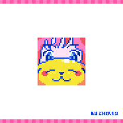 Sticker - Pixel art avatar with cute girl and her pet dog. Retro 8 bit style illustration of female character with funny animal face. Funny icon, decorative element, sticker or badge.  