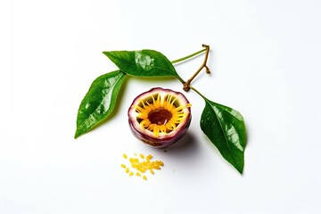 Wall Mural - halved passion fruit on a plain white background Generative AI