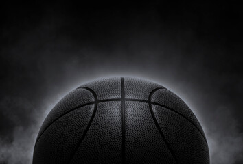 black basketball on smoke background. 3d render