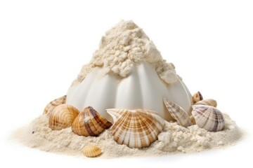 Wall Mural - mound of seashells on a sandy beach Generative AI