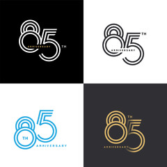 Wall Mural - 85 years anniversary vector number icon, birthday logo label, black, white and colors with stripe number