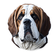 Cute Cartoon Sticker Style Of Saint Bernard, The Cute Head Giant Dog, Clipping Path In File For White Small Space Around The Dog In Need. AI-generated Image. Isolated Dog On White Background.