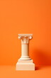 decorative white column plinth with space for item isolated on orange studio background made with generative ai
