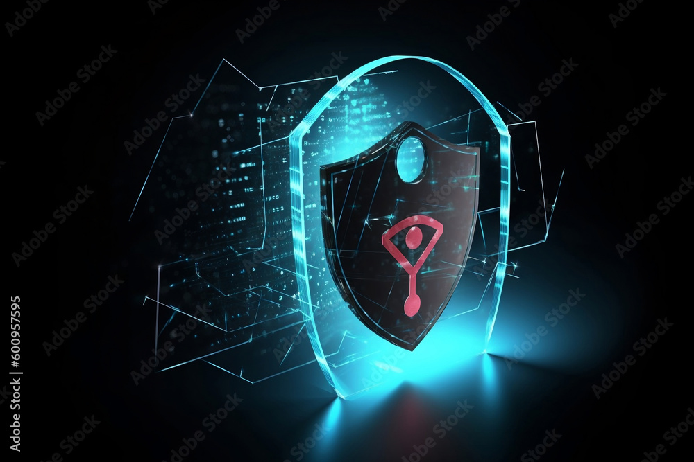 Concept of cyber security designed as lock on defensive shield ...