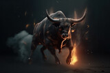 Image of an angry bull with flames. Wild animal. illustration, generative AI.
