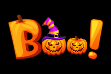 Vector Boo. Halloween Banner Background With Pumpkins