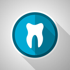 Aufkleber - Tooth symbol, flat design vector blue icon with long shadow