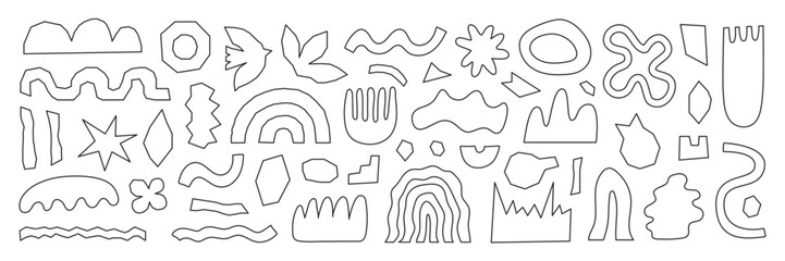 Poster - Abstract linear shapes sticker pack. Trendy funky childish  cartoon style. Vector illustration with wavy cut out elements.
