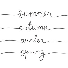 Collection handwriting words name seasons. Winter, spring, summer, autumn. Monoline vector phrase illustration.