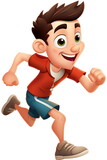 Fototapeta Dinusie - Cartoon boy running with smile on his face and smile on his face. Generative AI.