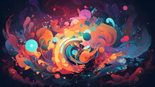 Image Of Colorful Wave With Bubbles And Bubbles In The Water On Black Background. Generative AI.
