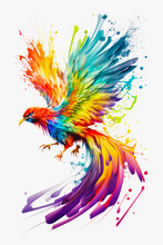 Colorful Bird Painted In Watercolors On White Background With Splash Of Paint. Generative AI.