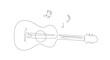 One line acoustic guitar illustration with notes. Music band instrument line art. steel guitar logo icons vector design.