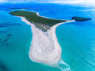 Wall Mural - Tropical island surrounded by turquoise waters. Boullanger island situated off the coast of Jurien Bay, Western Australia, Australia. Coastal, Seasacape.