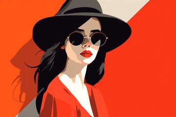 Wall Mural - woman glasses hat design portrait poster girl illustration style fashion modern. Generative AI.