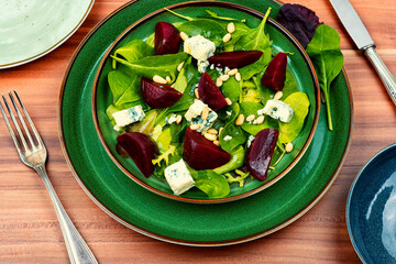 Wall Mural - Salad with beet, blue cheese and pine nuts