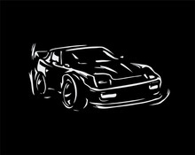 hand drawn simple design, car vector, with linear style silhouette concept, black background